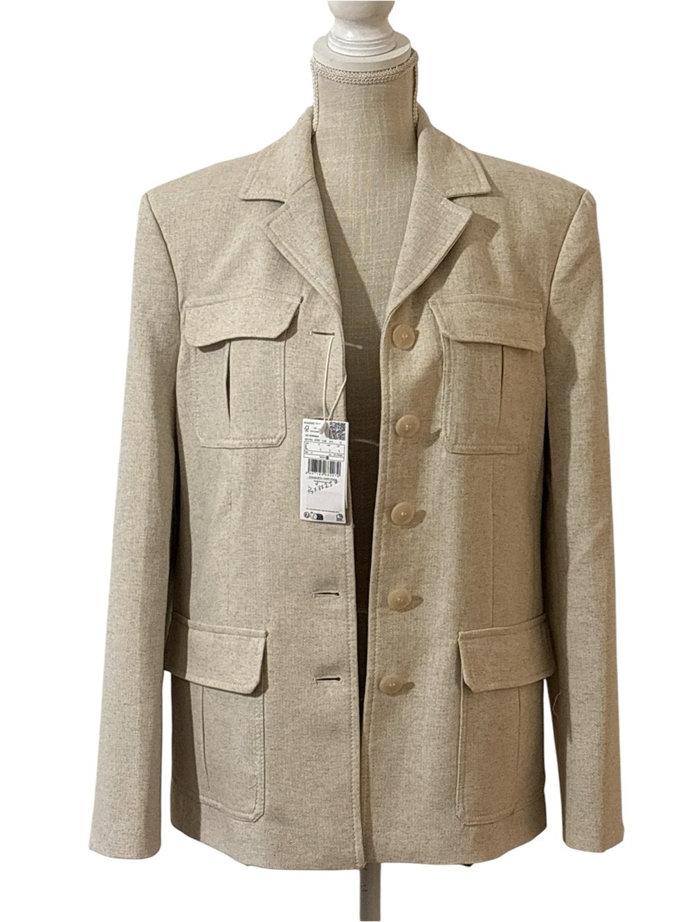 Mango Women's Cream Button-Front Structured Blazer Jacket Sz/L NWT. - Picture 6 of 13